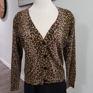 Talbots Animal Print Long Sleeve Cardigan